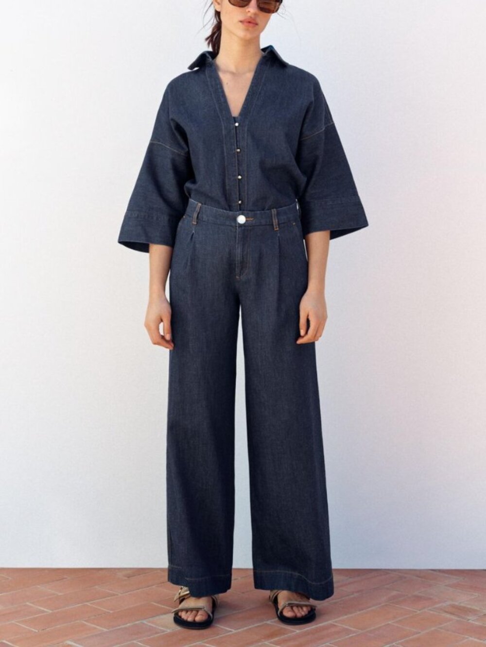 Zara ZW Collection Women Denim Effect Button-Up Shirt Size M NWT